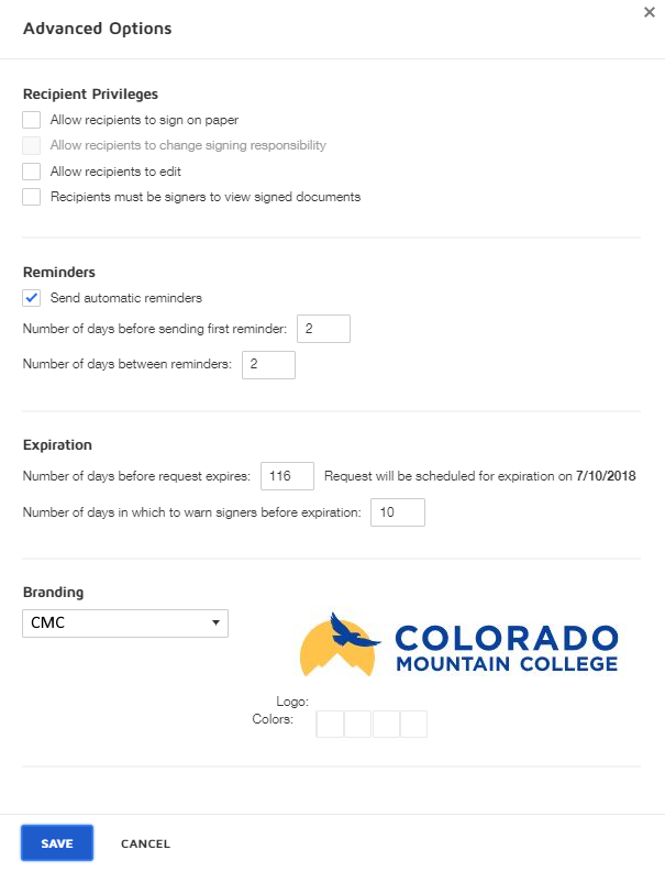 Advanced Envelope Options