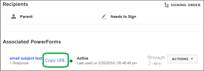 Copying the PowerForm URL Copying the PowerForm URL
