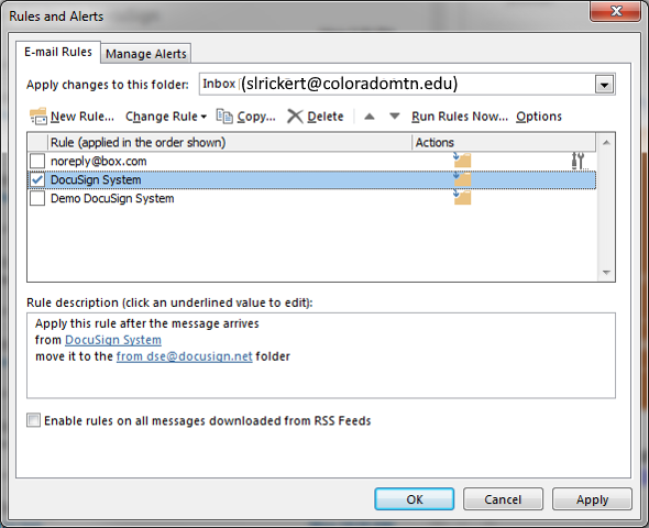 Rules Menu Select DocuSign System on Rules menu