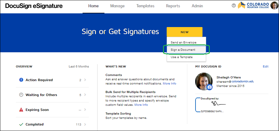 Starting a Self-Signed Document Starting a Self-Signed Document